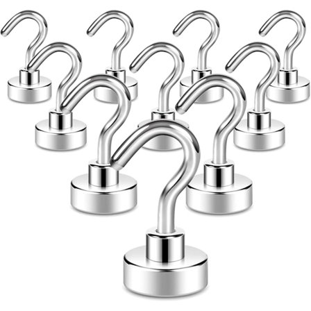 10-pack magnetiska krokar - 10 kg+ - Extra starka magneter med kylskåpskrok - Extra stark - Kryssningskrok för att hänga gardiner