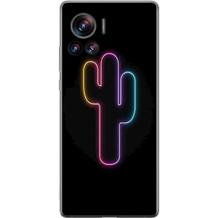 Kompatibelt Mobildeksel til Motorola Motorola Edge 30 Ultra Neonillustrasjon av kaktus i rosa og blått lys mot mørk bakgrunn