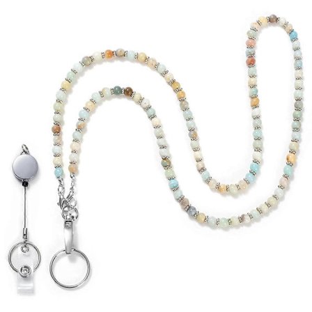 Dame Lanyard med Natursten og Perler, 56 cm Lang, Holder ID-kort og Nøgler [BR]