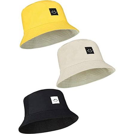 3 stk. Smilende bøttehatt strand solhatt unisex fiskerhatter