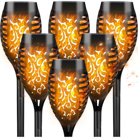 Sæt med 6 udendørs solcellehavelamper, flimrende dansende flammer, vandtæt landskabsbelysning til have, terrasse, indkørsel, græsplæne, gårddekoration