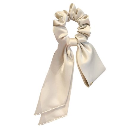 Bånd Satin Sløyfe Hår Scrunchies Elastisk Sikker Hold Elegant Satin Hestehale Holder for Jenter Kvinner Beige