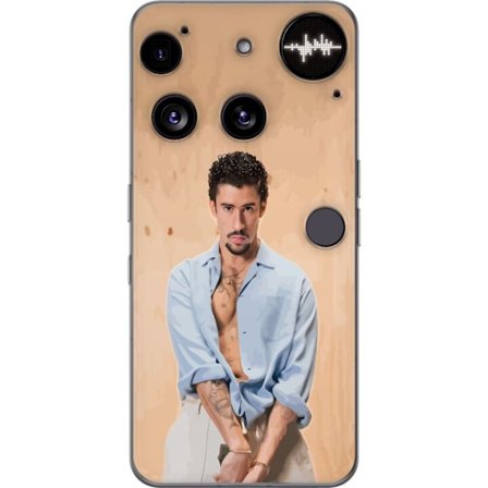 Yhteensopiva Puhelinkuori Nothing Phone (3) Bad Bunny Super Bowl-inspiroima grafiikka, jossa NFL-trofe ja San Franciscon silta urheilusuunnittelussa