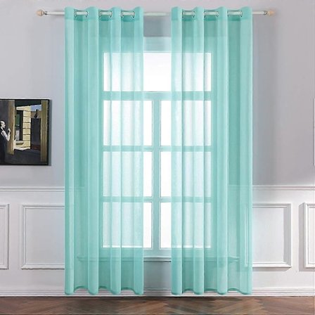 2 Paneler Ensfarvede Skjære Gardiner Glatte Og Elegante Bari Skjerm Maljer Gardiner 140x260 Cm Turkis