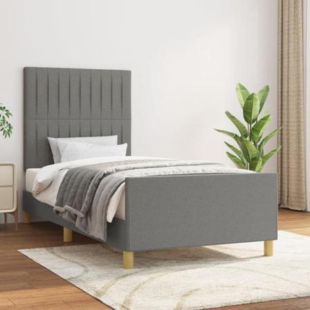 Vidaxl Sängram Med Huvudgavel Mörkgrå 90x190 Cm Tyg Grå