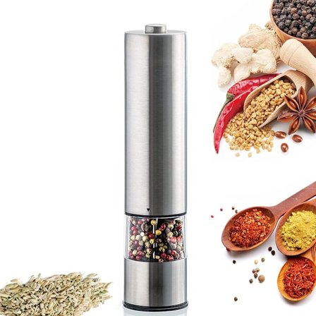 Elektrisk peberkværn med LED-lys Salt- og peberkværne Justerbar grovhed Peberkværn i rustfrit stål Elektrisk peberkværn til urter, krydderier