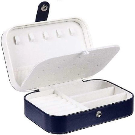 Smykkeskrin Liten Organizer, Premium Kunstlær Dobbelt Lag Smykkeskrin Organizer for Ringer Øredobber Halskjeder Armbånd Marineblå