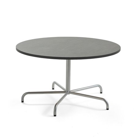 Tisch PLURAL, Ø1300x720 mm, Linoleum-Platte, dunkelgrau, silber