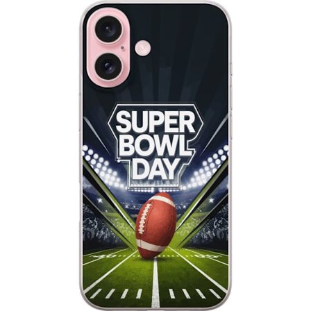 Kompatibelt Mobildeksel til Apple iPhone 16 Super Bowl Day plakat med amerikansk fotball på opplyst arena i dramatisk sportsdesign