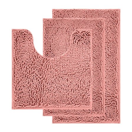 3 stk. Baderomsmatter Sett Chenille Badematter Superabsorberende Ryamatter Sklisikker Toalettmatte for Badekar Dusj Fotpute Tepper