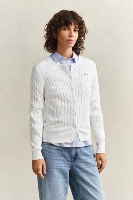 GANT - Bomullskabelstrikket cardigan med stretch til dame eggshell