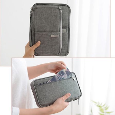 Nahkainen perhe matkustuslompakko passipidike RFID-estotoiminnolla asiakirjan järjestäjä(Iso,Sininen)