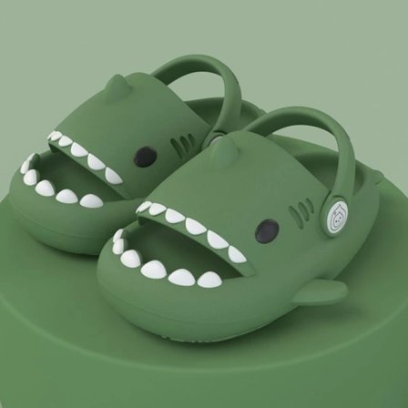 Haj-tøfler til børn EVA lette hjemmesko strandsko Mørkegrøn 17CM Pink 17CM