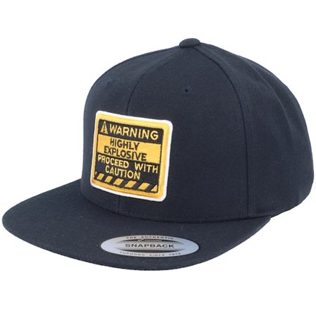 Iconic - Warning Highly Explosive Patch Black Snapback Snapback Black Cap - @ Hatstore
