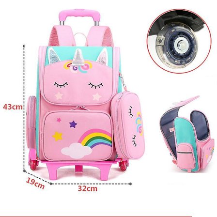Skolryggsäck med Hjul Set Flickor Trolley Väska Skolryggsäck med Hjul