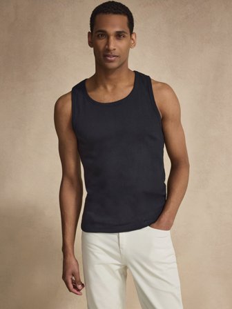 John Henric Men's Schwarzes Baumwoll Tanktop Size L