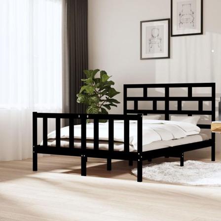 Vidaxl Sängram Svart Massiv Furu 150x200 Cm 5ft Svart