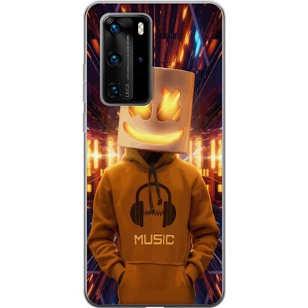 Kompatibelt Mobildeksel til Huawei Huawei P40 Pro DJ-figur med lysende hjelm og hette i futuristisk musikkmiljø med neonlys.