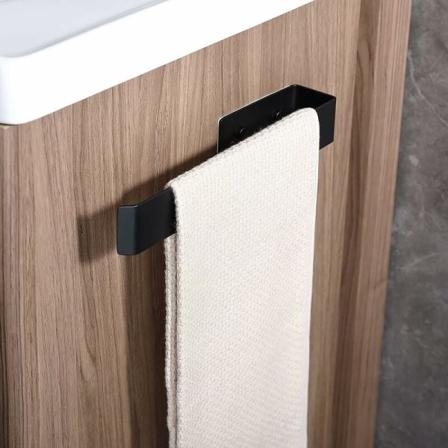 Självhäftande handdukshängare i rostfritt stål för badrum och kök - 25 cm - svart - 3M-klistermärken och borrade hål