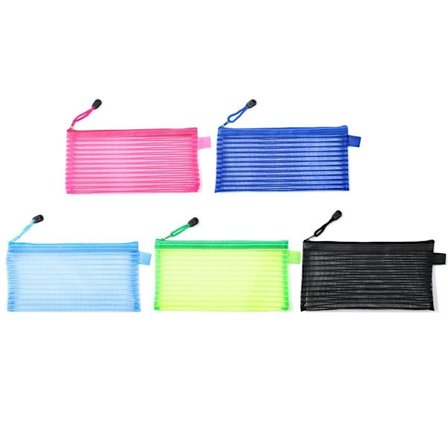 20 kpl Stripe File Bag Vetoketjullinen säilytyspussi Mesh Straight