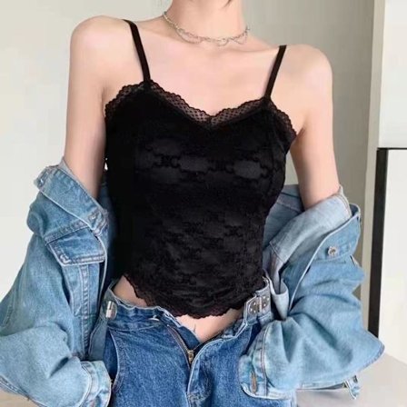 Säädettävä pitsiliivi pitsijakardineuloksella, toppi MUSTA