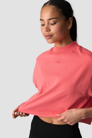 Everyday Cropped Mock Neck T-shirt Dark Pink Peach