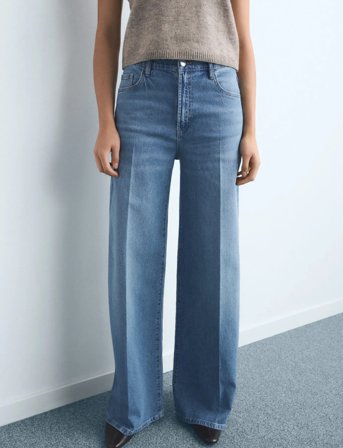 Mango High-Waisted Wide-Leg Jeans - Blue - 42