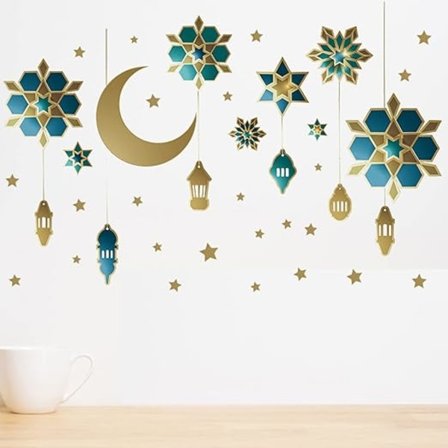 2 Pieces Ramadan Stickers Wall Decoration Eid Mubarak Wall Art Decoration Islamic Eid Decoration Moon