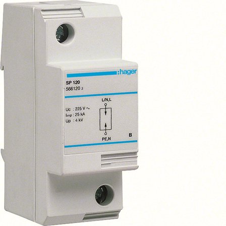 Hager SP120 Lynstrømavleder maks. 100 A 50 kA, Stikkontakter & kabler