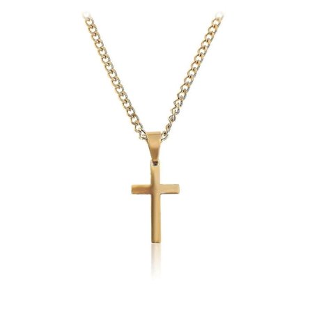 Halsband för män med korshänge - Guldkedja för män 60cm rostfritt stål - Handgjord länk - Födelsedagspresent till honom (gyllene kors)