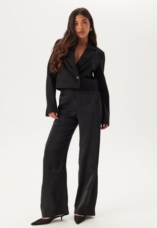 Bubbleroom - Wide Leg Shimmer Trousers - Black - Kläder