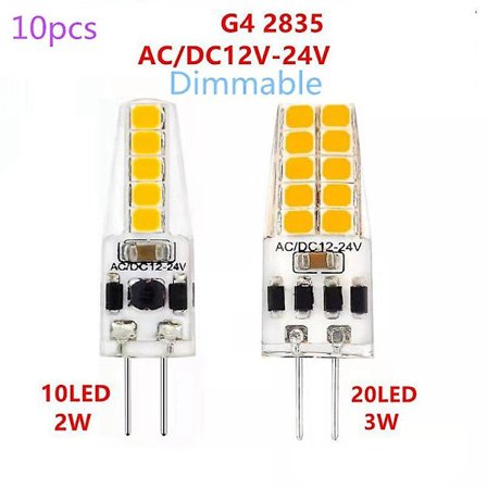 10 stk Dimmbare G4 LED-pærer AC/DC 12-24V 10LED 20LED Energibesparende