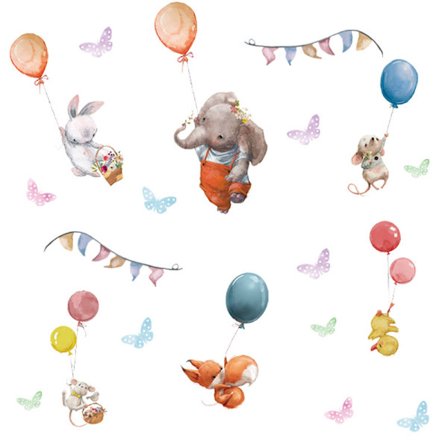 En uppsättning ballongväggdekaler med djur elefant kanin räv