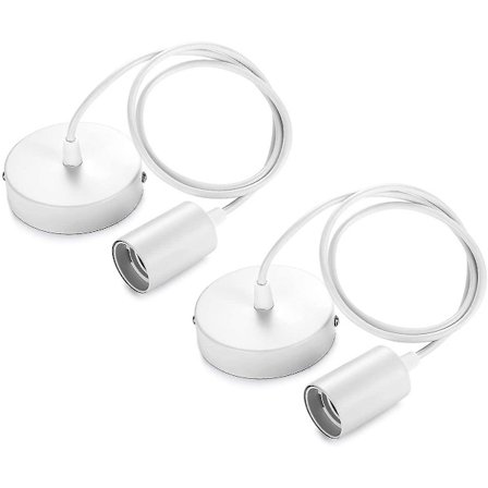 Metall pendellampe, E27-sokkel med kabel, 100 cm taupendul, hvit opphengskabel