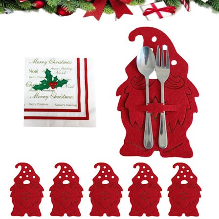 12 Julbestikkholdere, Julebordsdekorasjon, Røde Bestikkholdere i Filt for Bestikkposer