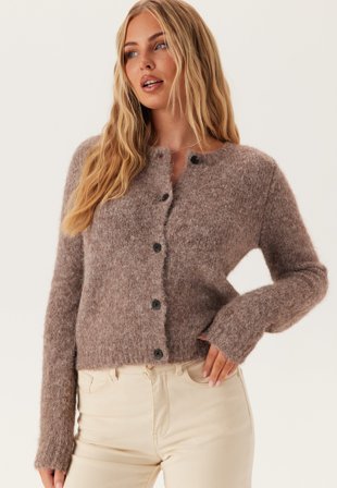 VERO MODA - Vmnovah Ls O-neck Button Cardi - Brown Lentil Detail:MELANGE