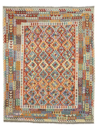 Hand Woven Kilim Afghan Old Style Rug 312X383 Brown/Dark Green