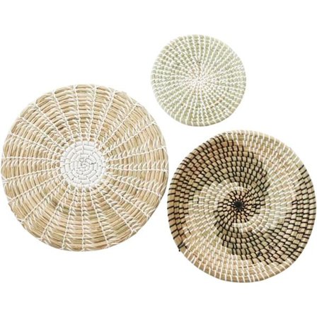 Håndlaget vevd veggkurvdekorasjonsett, geometrisk design rund veggdekorasjon egnet for soverom, kjøkken og stuer