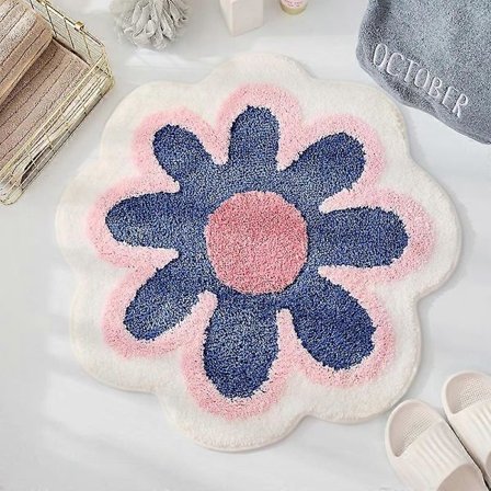 Fräsch rund matte, imitasjon kashmir blomst tykk absorberende matte Blå