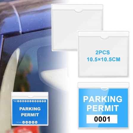 2 stk. Parkeringsbevis Holder, Bil Skive Holder, Selvklebende Bilparkeringsholder, Klar Firkantet Vindskjerm Billett, Kortholder Parkering for 