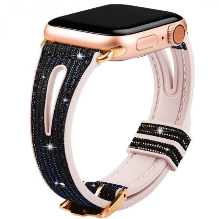 For Bling Tyndbånd til Apple Watch Bands 41mm 40mm 38mm Serie 7 SE 6 5 4 3 2 1, Kvinder Silikon Glitter Rem Tilbehør Kompatibel med iWatch Alle