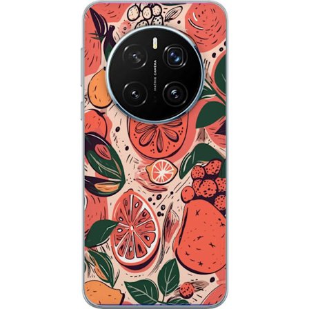 Kompatibel Mobilcover til Honor Magic7 Pro Håndtegnet collage af citrusfrugter, blade og bær i varm lyserød og orange farveskala