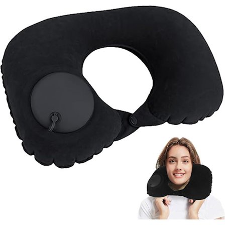 (svart) Uppblåsbar nackkudde, uppblåsbar kudde U-formad kudde,