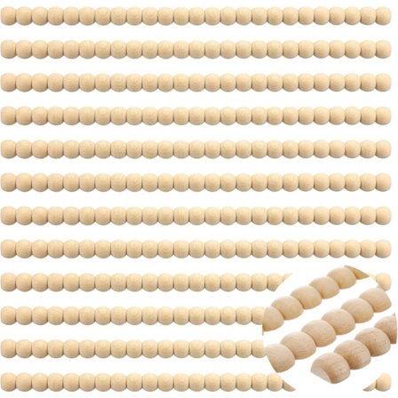 12 stk. Dekorative Perlestave i Træ 40 cm Ubehandlet 3D Dekorativ Perle Træliste til Hjem Væg Skab Hylde Vindue Dør (20 mm) 20mm*10mm*400mm
