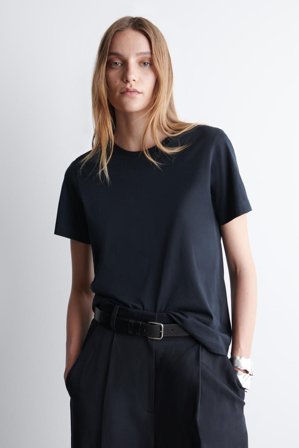 COS Damen T-Shirt Aus Baumwolle Mit Rundhalsausschnitt - Blau