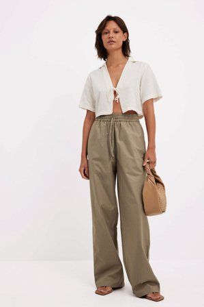 NA-KD Elastic Waistband Cotton Pants - Sommerbukser - Beige - EU 32