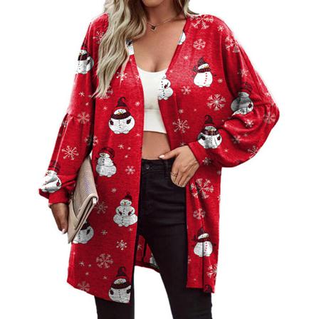 Dam Långärmad Jacka Snowflake Printed Xmas Lösa Cardigans