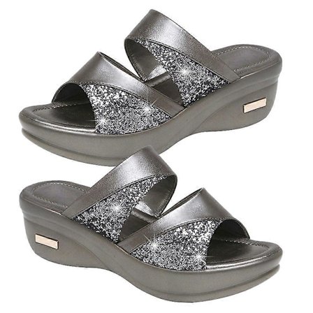 1 Par Tyk Kilehæl Sandal Sommer Damesandaler Stilfulde Fiske Mund Kilehæle Mor Sko Udendørs Casual Sandaler til Kvinder (Grå Størrelse 42 9US,