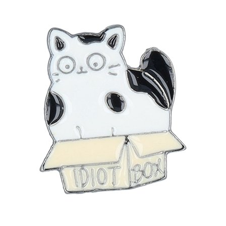 Cap Pins - Cat In A Box Metal Enamel Pin White Accessory - @ Hatstore