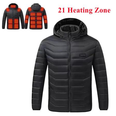 Uppvärmd jacka Herr Dam Vinter Varm USB Värmejackor Kappa Smart Termostat Uppvärmda kläder Vattentäta Varma jackor Utomhus 21 Heated Black Asian Size 